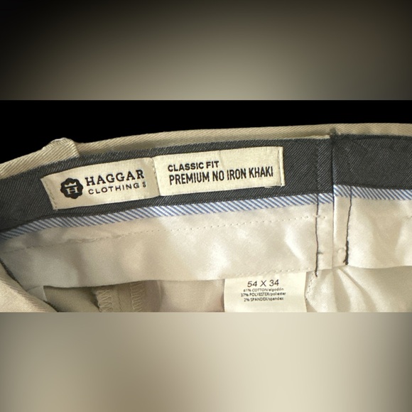 Haggar Mens Pleated Classic Fit Premium No Iron Khaki Dress Pants 54x34 NWT - Picture 3 of 3